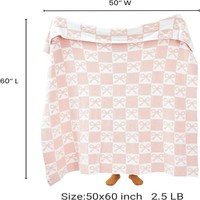 Plaid en tricot à carreaux roses avec motif nœud, en microfibre douce, moelleuse et confortable pour lit, canapé et décoration intérieure