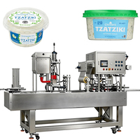 Automatische 10oz 12oz Tzatziki yoghurtbeker vul- en verzegelmachine voor komkommer, knoflook, dille dipsaus beker vul- en verpakkingsmachine
