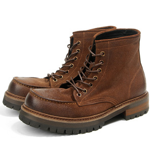 Men's Work Boots Round Toe Oil-waxed Suede Thick-soled <b>Rubber</b> Outsole Water Resistant Hunting Boots Brown <b>Matte</b> - Product Image 5
