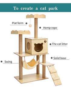 Pet <span class=keywords><strong>Cat</strong></span> prodotto alto moderno colore legno pavimento al soffitto Multi-livello Pet Tree torre in legno gatto torre in legno fiore albero gatto - Product Image 3