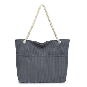 Borsa Tote Casual in Velluto a Coste con Texture per il Pendolarismo, Design Semplice a Tracolla Singola, Borsa alla Moda per l'<span class=keywords><strong>Università</strong></span> - Product Image 4