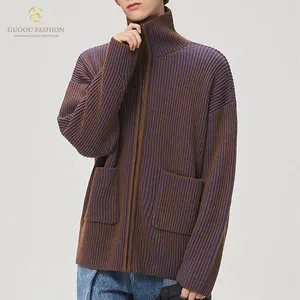 Fashion Loose Men Wool Sweater Custom Knit Long Sleeve Zipper Ab Yarn Men'S Knitted Cardigan