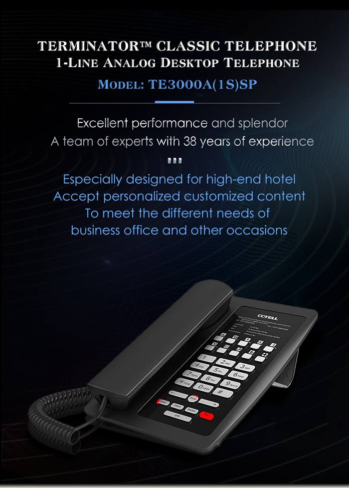 Factory Wholesale Customizable Faceplate  OEM ODM Terminator Classic Telephone 1-Line Analog Desktop Hotel Telephone