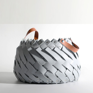 Keranjang penyimpanan sepatu handuk majalah kulit anyam mewah buatan tangan dengan logo kustom untuk dekorasi rumah - Product Image 5