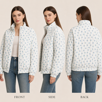 Abrigo Acolchado con Estampado Floral Cortavientos para Mujer, Chaqueta de Manga Larga con Cierre de Cremallera