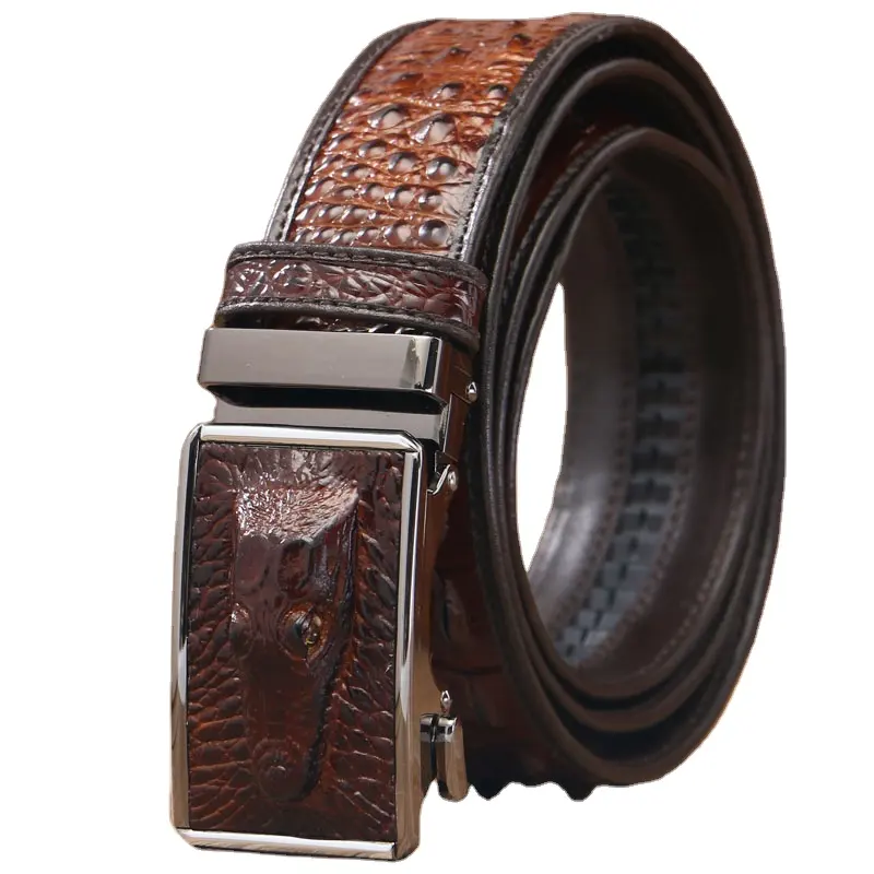 Fashion Crocodile Texture Leather Belt For Men High Quality Cowhide Automatic Buckle Men's Leather Belt