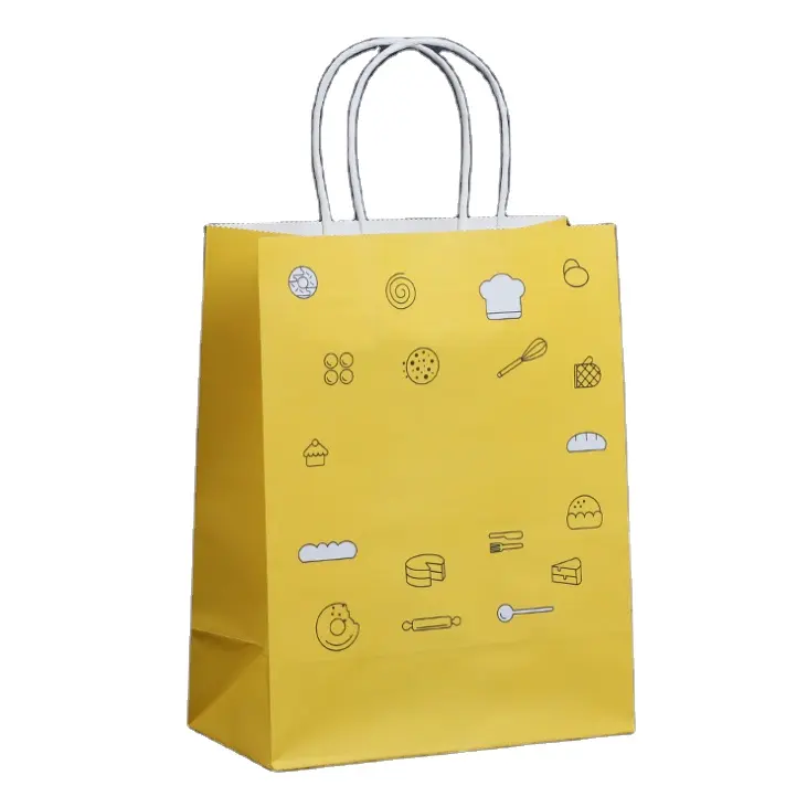 कस्टम लोगो मुद्रित पुनर्नवीनीकरण रेस्तरां में भोजन बाहर ले किराने हैंडल के साथ Takeaway शॉपिंग पैकेजिंग ब्राउन क्राफ्ट पेपर बैग