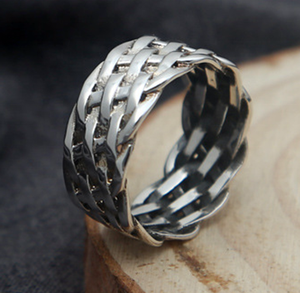 PANKOO 925 Sterling Silber Versilberter Ewigkeitsring Vintage Breiter Fingerring für Herren/Unisex Geflochtenes Geschenk für Party und Jubiläum - Product Image 3