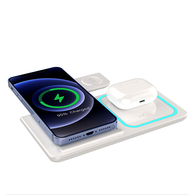 Oem Mobile Phone Fast Charger Multifunction 15W 3in1 Wireless Charger Adapter Table Chargeur Foldable Wireless Charging Station