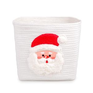 Panier de rangement carré de Noël Père Noël avec poignée <span class=keywords><strong>en</strong></span> corde de coton blanc grande capacité pour cadeaux d'enfants jouets décoration de maison pour les fêtes - Product Image 1