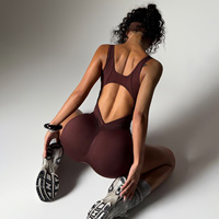 Combinaison-Short Lanyu Femme, Débardeur une Pièce de Yoga sans Manches à Fermeture Éclair sur le Devant et Dos Nu