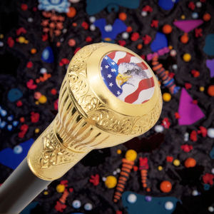 Bâton de marche en alliage d'or luxueux pour gentleman avec motif américain cadeau d'anniversaire de voyage en plein air à la mode et portable - Product Image 2