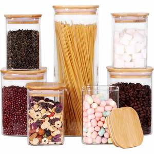 1150ML Glass Storage Canister Square Wooden Lid Eco-Friendly Dustproof Large Capacity Kitchen Pantry Food Storage <b>Container</b> - Product Image 1