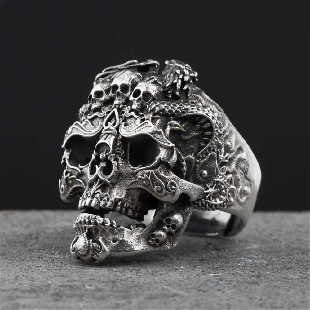 European Punk Gothic Vintage Silver Dragon Head Skull Index Finger Ring Skull Head Finger Mens Rings