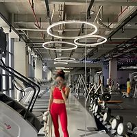 Lampu gantung bundar dari rangka baja tahan karat dan ring aluminium alloy untuk gym, hotel, aula, restoran, mal