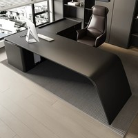 Bureau de direction moderne en bois massif laqué noir, en forme de L, écologique, finition brillante, luxe, pour PDG, assemblage facile