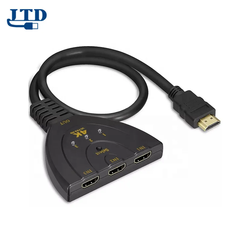 Analog signal HDMI Switcher support 3D 4K 3 IN 1 OUT Port with Pigtail HD MI Cable Notebook Computer