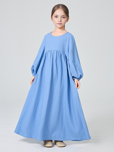 Vestido Abaya Plisado <span class=keywords><strong>de</strong></span> Color Sólido con Cuello Redondo para Niñas <span class=keywords><strong>de</strong></span> Oriente Medio, Modelo MK2647, <span class=keywords><strong>TikTok</strong></span> - Product Image 1