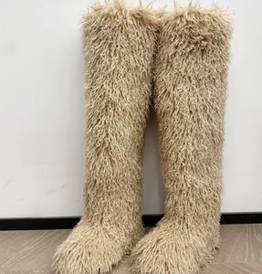 מגפי פרווה מלאכותית מונגולית בגובה ירך 60-70 ס\\\"מ, מגפי חורף חדשים, נגד החלקה, מגפי שלג חמים, מגפי נשים חמים - Product Image 3