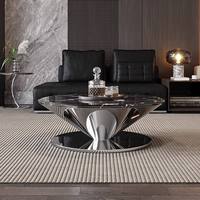 Ensemble table basse moderne de luxe avec base en métal doré et dessus en marbre table basse ovale en marbre