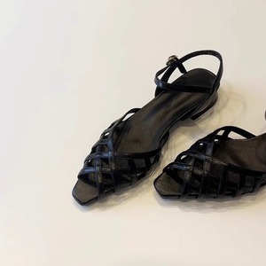 French Retro Woven Hollow Square <b>Toe</b> Ankle Strap Open <b>Toe</b> Sandals Women Low Heel Roman Casual Shoes - Product Image 1