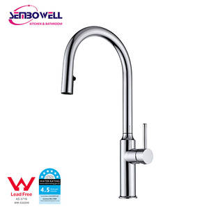 Robinet <span class=keywords><strong>de</strong></span> cuisine extractible en acier inoxydable sans plomb avec mitigeur certifié WaterMark, robinet d'évier à arc haute pour cuisines modernes - Product Image 1