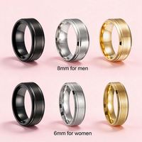 Unisex Minimalistische Vergoldete Edelstahl-Ringe 8mm 6mm Breit Matt Doppelt Abgeschrägt Paar-Schmuckringe Neu
