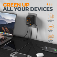 Adaptor Perjalanan Universal TESSAN, Adaptor Steker Internasional 35W 65W dengan 3 Port USB C dan 2 Port USB A untuk Pengisian Daya