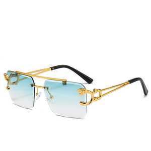 Steampunk Style Gold Tiger Head Sunglasses Frameless Chamfered Metal UV400 Unisex - Product Image 4