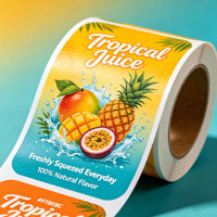 Rouleaux d'étiquettes personnalisées pour jus de fruits, autocollants imperméables imprimés pour bouteilles de boissons, étiquettes en rouleau de plastique pour emballage de boissons