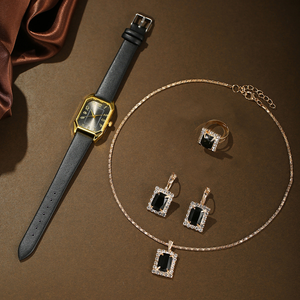 LP10 Set di Orologi Quadrati da Donna Più Popolari, Set Regalo di Orologi di Lusso in Pelle con Anello, Collana, Orecchini e <span class=keywords><strong>Bracciale</strong></span> - Product Image 2