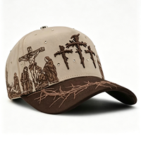 Gorra de Béisbol de 5 Paneles con Visera Curva, Bordado de Logotipo Personalizado, Diseño de Corona de Espinas, en Gamuza Negra, Nueva y Moderna, G5 Xcap