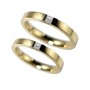 Mới Thiết Kế Thanh Lịch 14K 18K Vàng Vàng Moissanite Nhẫn Vài Đám Cưới Nhẫn Set Với Công Chúa Cắt Đá Quý Đồ Trang Sức