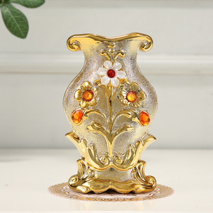 Jarrón de Cerámica Dorado de Estilo Nórdico, Decoración para Arreglos Florales en Sala de Estar, Jarrón de Escritorio, Rosa, Flor Artificial - Product Image 1