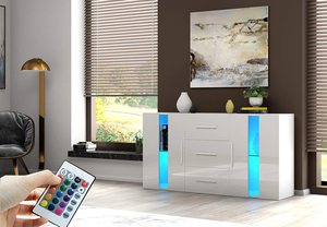 High Gloss <strong>2</strong> Door Sideboard Cupboard with LED Lights and 3 <strong>Drawers</strong> Display Cabinet <strong>Storage</strong> <strong>Unit</strong> for Living Room Bedroom - Product Image 3