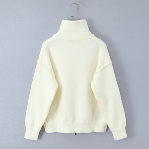 Suéter Cárdigan de Punto con <span class=keywords><strong>Cuello</strong></span> <span class=keywords><strong>Alto</strong></span>, Manga Larga, Color <span class=keywords><strong>Beige</strong></span>, Cierre de Cremallera, Estilo Casual para Mujer - Product Image 2