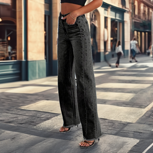 กางเกงยีนส์เดนิมทรงตรงแบบหลวมสไตล์ยุโรปและอเมริกา ตัดเย็บด้วยผ้าต่อข้าง ระบายอากาศได้ดี เหมาะสำหรับใส่ลำลองในฤดูร้อน สีซีดอ่อน สำหรับผู้หญิง - Product Image 2