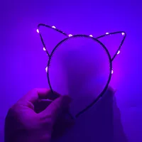 LED telinga kucing berbentuk hiasan kepala pesta Halloween lampu berkedip telinga berkedip pita rambut perlengkapan pesta Natal cahaya