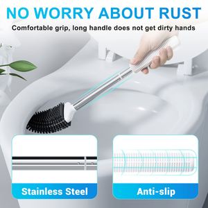 Cepillo de inodoro ventilado para limpieza del baño con mango de acero inoxidable y soporte de silicona para cepillo de inodoro - Product Image 5