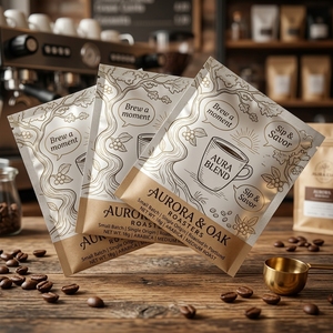 Sacchetto per Imballaggio Caffè Personalizzato con Marchio OEM, in Materiale Composito PE di Grado Alimentare, Minimalista con Tre Lati Sigillati, per Tè in Polvere - Product Image 1
