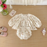 Ensemble haut à manches longues et short bouffant pour bébé fille, imprimé floral mignon, tenue pour enfants de style coréen, automne