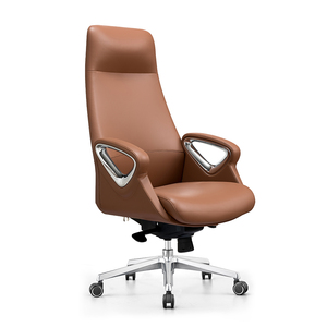 Chaise de bureau de direction de style européen luxueux, design contemporain, cuir véritable, pivotante, hauteur réglable, structure en aluminium - Product Image 1
