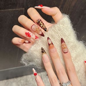 TSZS 10 <span class=keywords><strong>Uñas</strong></span> Postizas Largas y Puntiagudas Hechas a Mano, <span class=keywords><strong>Uñas</strong></span> Postizas con Degradado, Cuentas Doradas, Elegantes, Estilo Francés Y2K, Forma Almendrada - Product Image 3