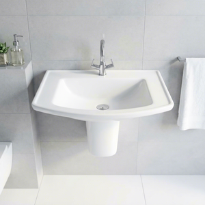 Lavabo demi-pied en céramique indien, résistant à l'eau, facile à nettoyer, vasque ronde monobloc, équipement sanitaire pour villa - Product Image 1