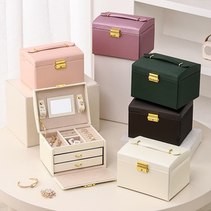 Manufacturer Wholesale PU Leather Jewelry Storage Box with <b>Mirror</b> and Portable Handle for Ring Bracelet Necklace Earring Travel - Product Image 2