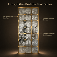 Paravent décoratif en verre avec cadre en acier inoxydable doré, séparateur de pièce en verre artistique pour salon, hall d'hôtel, entrée
