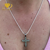 Hiphop Style Vvs Moissante Croix Pendentif 925 Argent Bleu-Vert Couleur Pleine Moissanite Diamant Croix Collier Pour Chaîne De Tennis