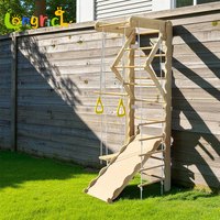 7-en-1 Ensemble de jeux d'escalade géométrique en bois pour enfants, pour jeu intérieur, comprenant toboggan, balançoire, échelle à cordes, anneaux de gymnastique, barres de gymnastique, échelle murale suédoise