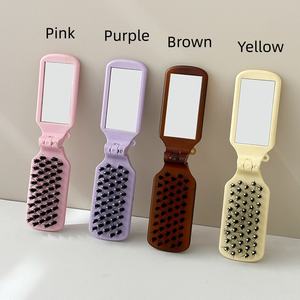 Neue Tragbare Faltbare Haarbürste & Spiegel 2-in-1 Nylon- und Wildschweinborsten-Massagebürste Kleine Haarbürste - Product Image 5