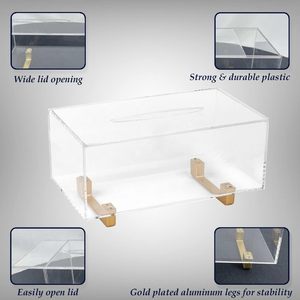 Caja de pañuelos acrílica gruesa, dispensador de caja de pañuelos transparente Rectangular con patas de aluminio chapadas en oro - Product Image 5